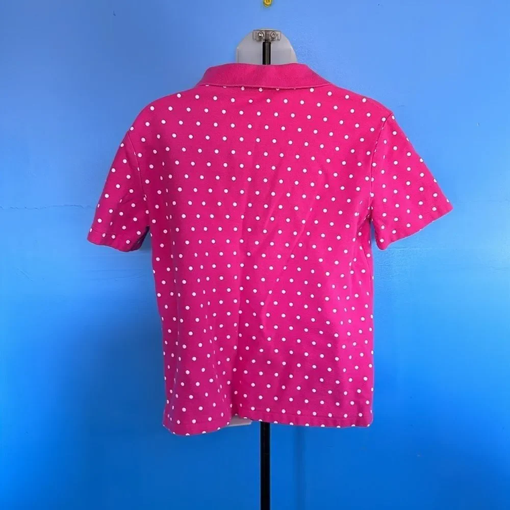Kim Rogers Pink Polka Dot Polo – Women's Small, Short Sleeve Classic Style